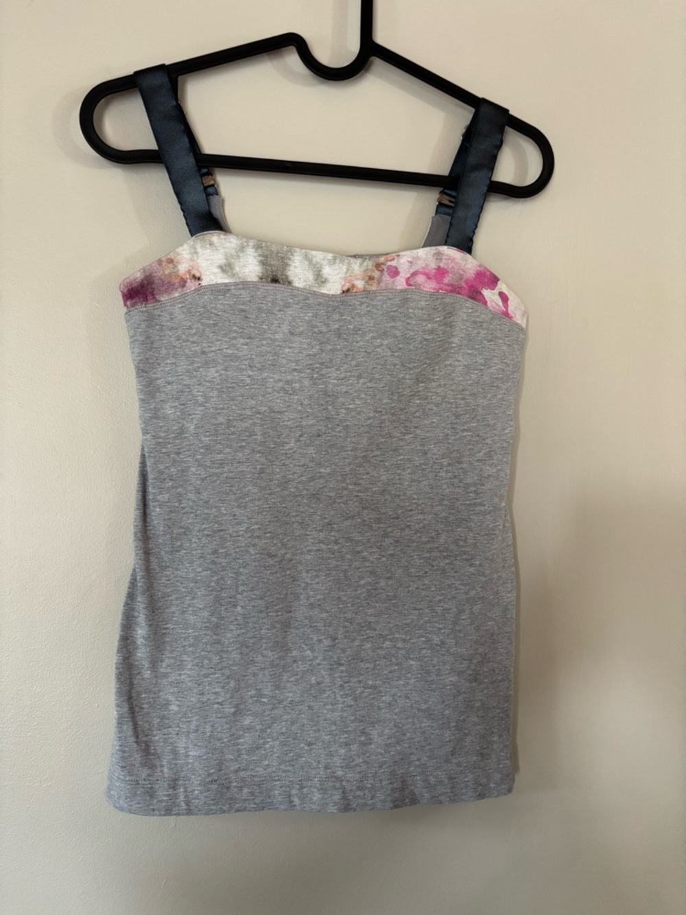 Lululemon Grey Tank Top with Pink Floral Trim